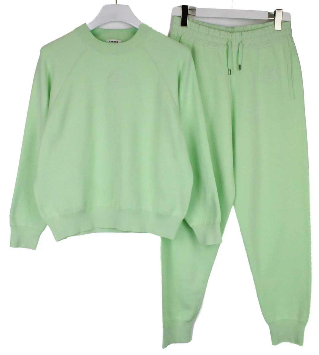 SANDRO Tracksuit Women's XL/L Trousers u0026 Hoodie Set Knitted Light Green |  eBay