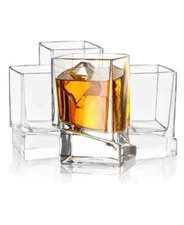 JOYJOLT Carre Square Whiskey Glasses, Set of 4 Old fashioned glasses NEW