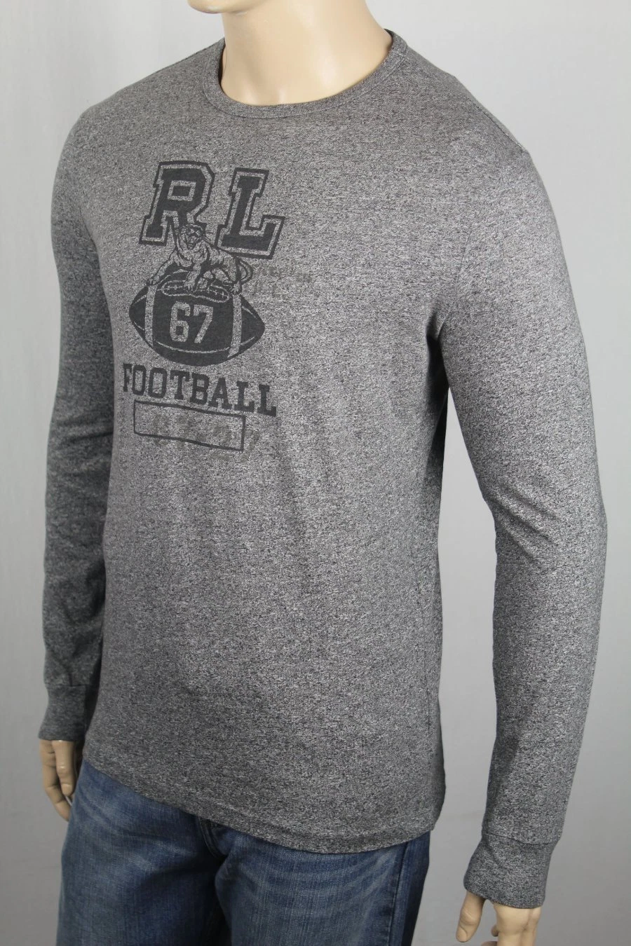 Polo Ralph Lauren Grey Football Crew Neck Classic Long Sleeve Tee T-Shirt NWT