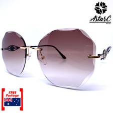 Brown Rimless Round Metal Sunglasses Women/UV Protect/UV400 - AstarC Wares
