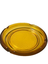 Vintage 7.75” Amber Ashtray Glass Round Cigar Pipe Diamond Textured Center Heavy