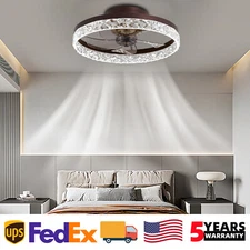 20 inch LED Ceiling Fan Light Modern Brown Flush Mount w Remote APP Control Kit
