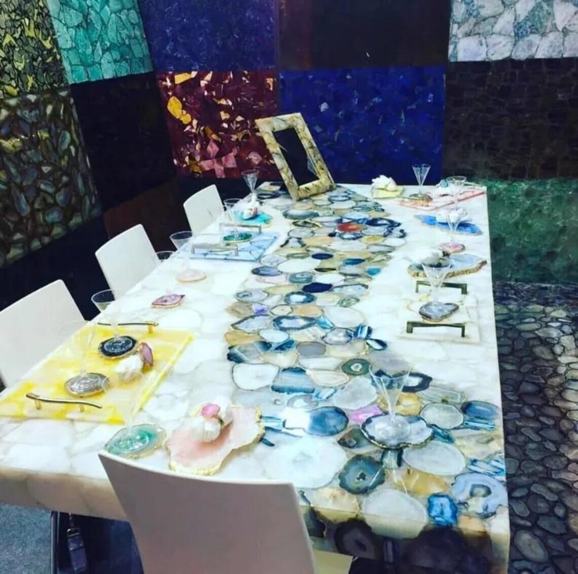 Luxury White Agate Gemstone Dining Kitchen Sofa Coffee Table Slab