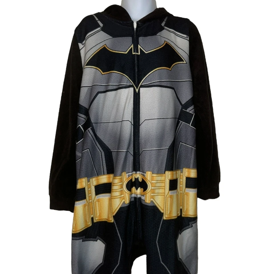DC Comics Batman Pijama Niños Grandes 8 Negro Ligero Polar Pijamas Unionsuit Capucha Foto 2 de 4
