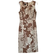 Talbots Floral Paisley Print Sleeveless Career Dress Brown Beige Size 2 Office