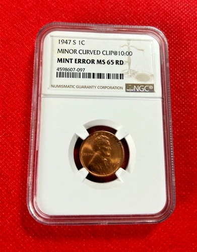 1947 S ONE CENT MINOR CURVED CLIP@10:00 MINT ERROR MS 65 RD