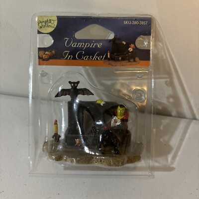 Lemax 2006 Spooky Town Halloween Village Vampire In Casket Dracula Cat Bat New