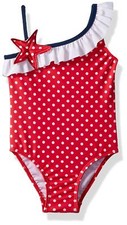 Flap Happy Girls' UPF 50 Arielle Ruffle Swimsuit, Red Dots, Size 18M