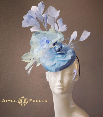 Kentucky Derby Fascinator Light Powder Blue Roses Floral Hat  display picture 1