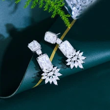 Noble White Gold Plated Cubic Zirconia Bridal Wedding Pageant Earrings for Women