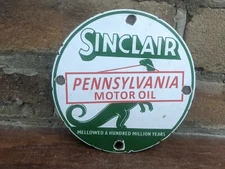 VINTAGE SINCLAIR PORCELAIN GAS STATION FUEL PUMP DOOR SIGN 5" PENNSYLANIA