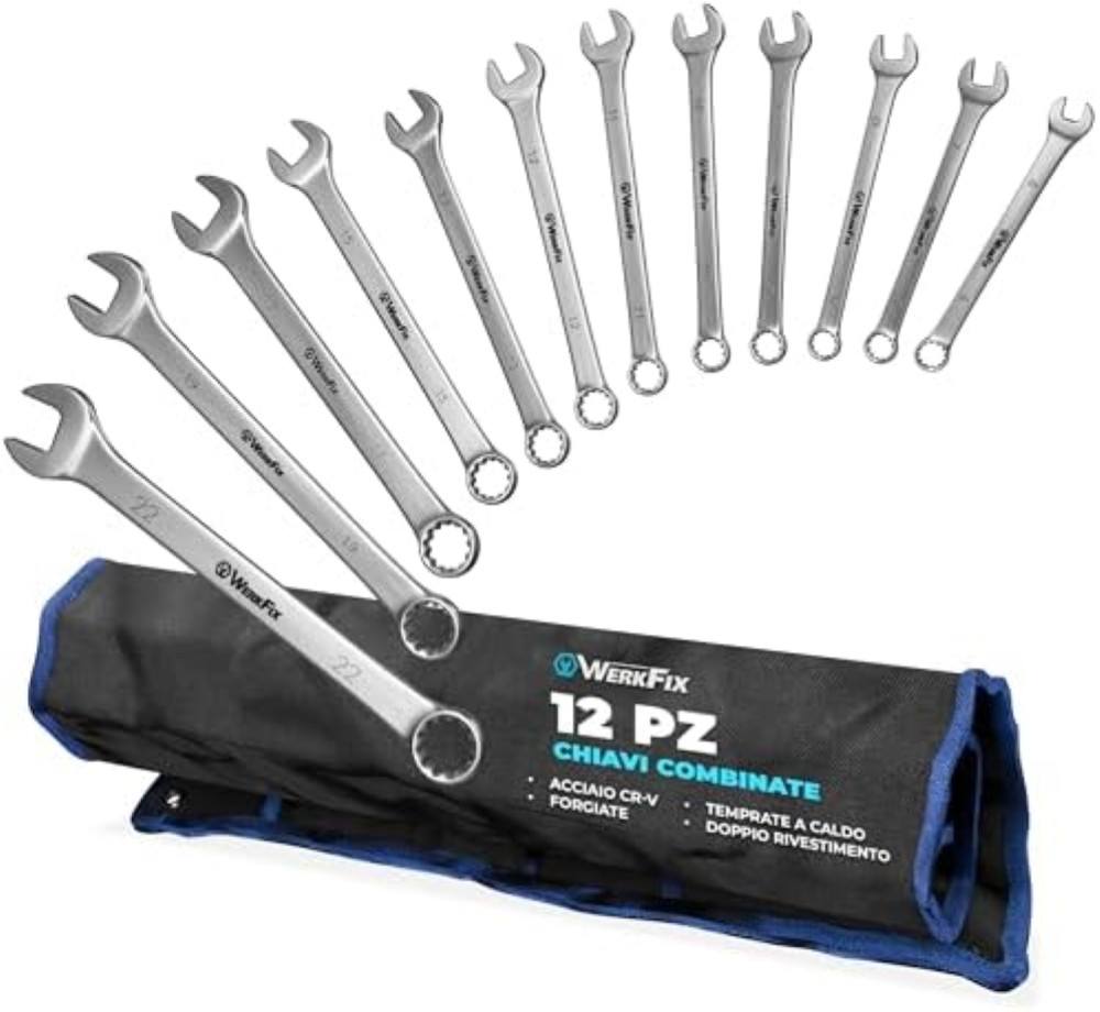 WERKFIX Set 12 Chiavi Inglesi Combinate Anello e Forchetta 6-22 mm. Chiavi a For