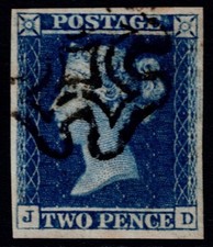 1841 2d Blue Pl 3 JD 4m SG 14 Crisp Maltese Cross Large Margins VFU Cat. £275.00
