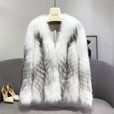 Winter Women's Real Fox Fur Short Coat Long Sleeve Jacket Outwear V Neck Fashion