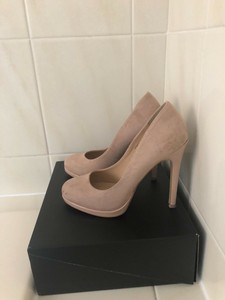 nude suede platform heels