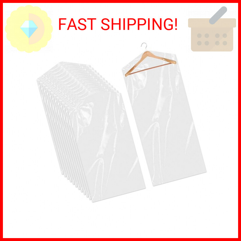 12 Pack Plastic Dry Cleaner Bags 60x150 cm Hanging Clothing Covers