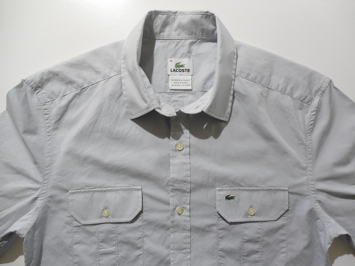 Lacoste Button Up Casual Dress Shirt 38 Small Slim Skinny Fit Croc Light Blue Lacoste Button Up Casual Dress Shirt 38 Small Slim Skinny Fit Croc Light Blue