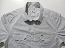 Lacoste Button Up Casual Dress Shirt 38 Small Slim Skinny Fit Croc Light Blue