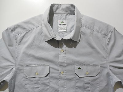 Lacoste Button Up Casual Dress Shirt 38 Small Slim Skinny Fit Croc Light Blue