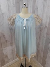 1960s Vintage NIGHTGOWN NEGLIGEE LINGERIE Ice Blue Lace Babydoll