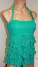 NWT Island Escape Swimsuit Tankini Top Size 12 Tiered Bandini Turq