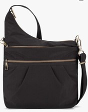 Travelon Crossbody Bag Signature Anti Theft 3 Compartment Black Travel Purse