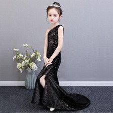 One Shoulder Sequined Sweep Train Princess Fitted Dress Pageant Party Gown