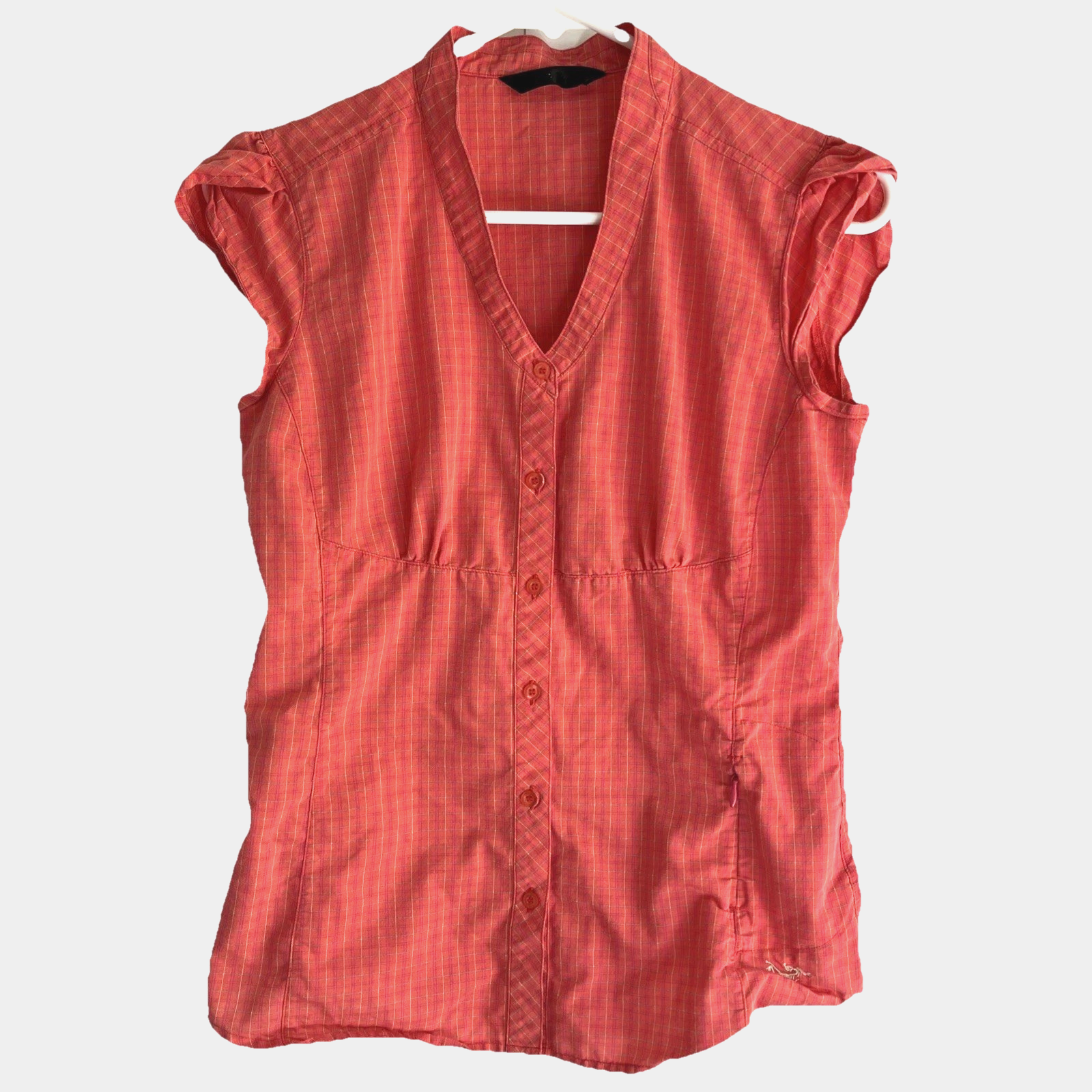 Arc'teryx Camicetta Maniche Cappuccio Arancione Viaggio Zip Tasca Taglia XS