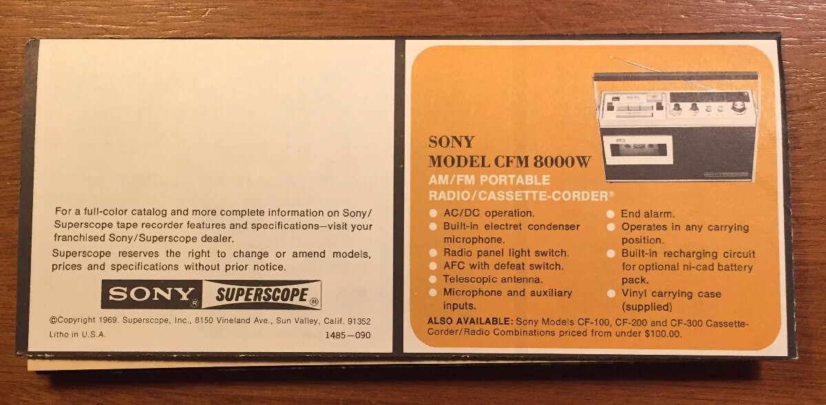 SONY SUPERSCOPE 1485-090 ORIGINAL BROCHURE P152