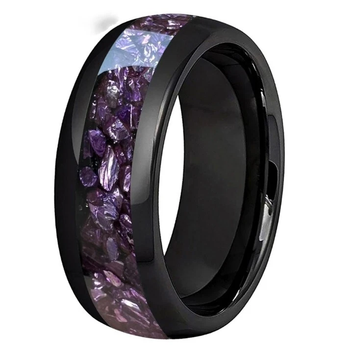 8 мм мужчин женщин синий/фиолетовый кристалл инкрустация карбид вольфрама кольцо комфорт подходит кольцо - Изображение 4 из 4