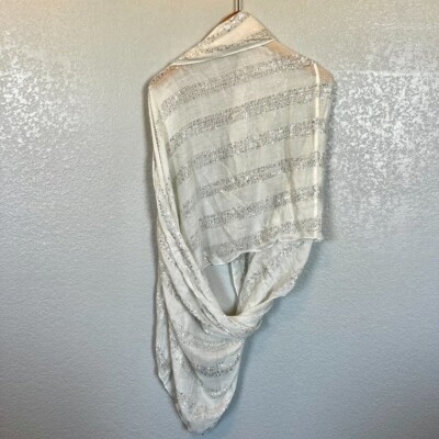 Tommy Bahama White Beige Silver Sequin Infiinity Scarf Beach Wrap NEW One  Size