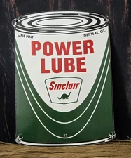 VINTAGE SINCLAIR POWER LUBE PORCELAIN SIGN 11" X 8"