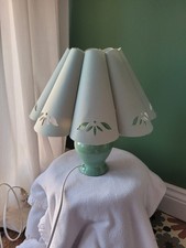 Vintage Green Glass Table Lamp with Petal Shade – Retro / Cottage Style – Workin