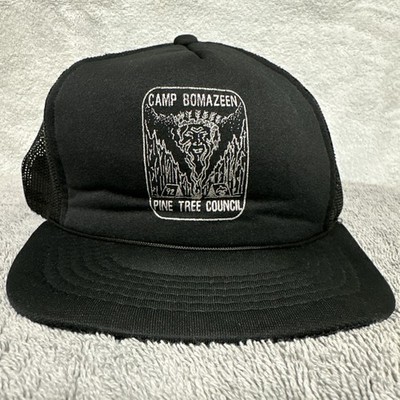 VTG BSA Camp Bomazeen Hat Cap Foam SnapBack Black Trucker Pine Tree Council Mens
