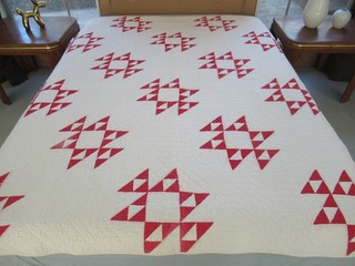 Vintage 2 Color Turkey (?) Red & White Dense Hand Quilting FLYING BIRD Quilt