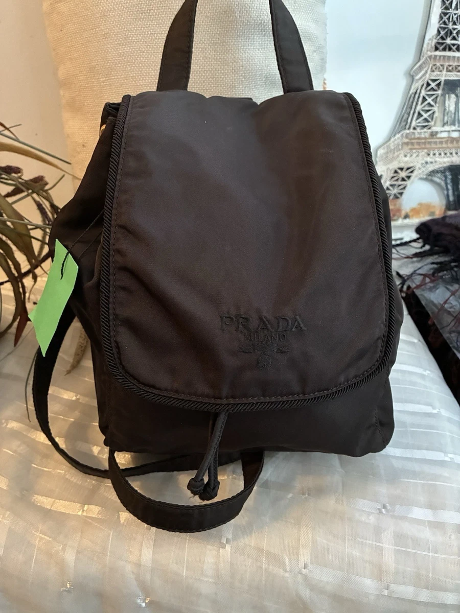 PRADA MILANO Logo Tessuto Strawing Backpack Nylon Leather BK SHW Italy PRADA Tessuto Backpack Black Bags & Handbags for Women for  main image 2