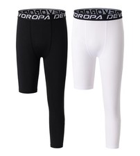 Youth Boys One Leg Compression Pants for Basketball 2-Pack 3/4 Leggings Sport...