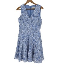 Eliza J Blue White Floral Lace Fit & Flare Sleeveless Party Dress Size 6 Cottage