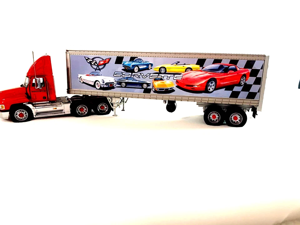 Franklin Mint Mack Truck 18 Wheeler w/ Corvette Trailer  1:43 Scale Inv. #3541 - Image 2 of 4