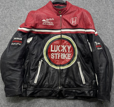 Retro Lucky Strike Racing Biker Lederjacke Motorrad Leder rot schwarz GEBRAUCHT