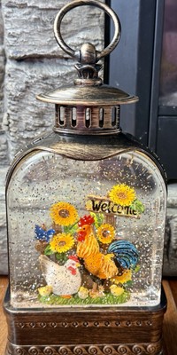 Cracker Barrel Lantern Peacock Glitter Globe With Light  Antique Brass New n Box