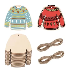 Grevosea 20 Pcs Wooden Christmas Ornaments, Unfinished Wood Sweater Pieces with
