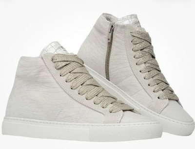 P448 Star White ZEBRA Embossed Leather High Tops Sneakers 36