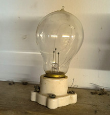 Antique Tipped Carbon Filament Light Bulb With Porcelain Socket