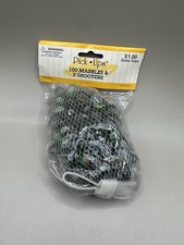 100 Marbles  2 shooters. Vtg Sealed Bag. Pick-Ups Brand. With net carrying bag