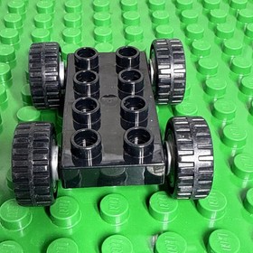 Lego Duplo Car Base 2X4 Fixed Axles Black Tires and Silver wheels