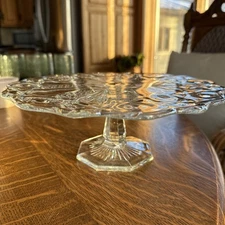 Vintage L.E. Smith Quintec Clear Pressed Glass Pedestal Cake Plate 11” Flawless 