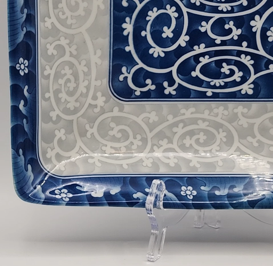 Seokchon Loko Sweet Porcelain Serving Tray Blue Gray White ca 12 1/2" x 10" - Image 4 of 4