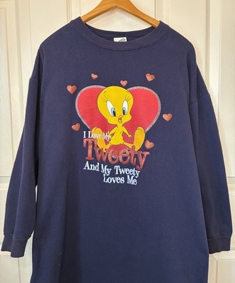 Vintage 90s Looney Tunes Womens Long Sleeve Sweatshirt Tunic Tweety Bird Graphic