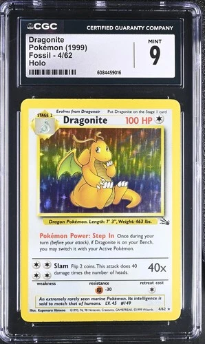 CGC 9 MINT Dragonite 1999 Fossil 4/62 Holo Pokemon Card